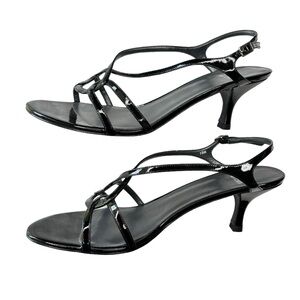 STUART WEITZMAN Esteem Strappy Sandals Kitten Heel Black Womens Size 10 Leather